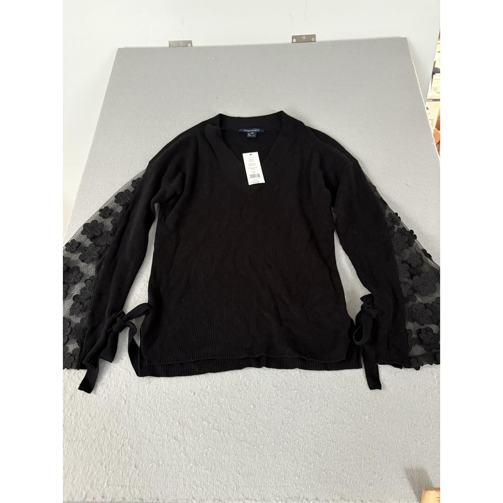 French Connection Sweater Womens XS Black‎ Caballo Lace V-Neck Bell Sleeve 78KNP